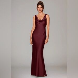 SOLD - Azazie Rylina Stretch Satin Mermaid Dress in Cabernet